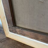 Old oil painting on canvas attributed to R. SCHWAB. Village vintage gilded wood frame 65 x 80 cm
