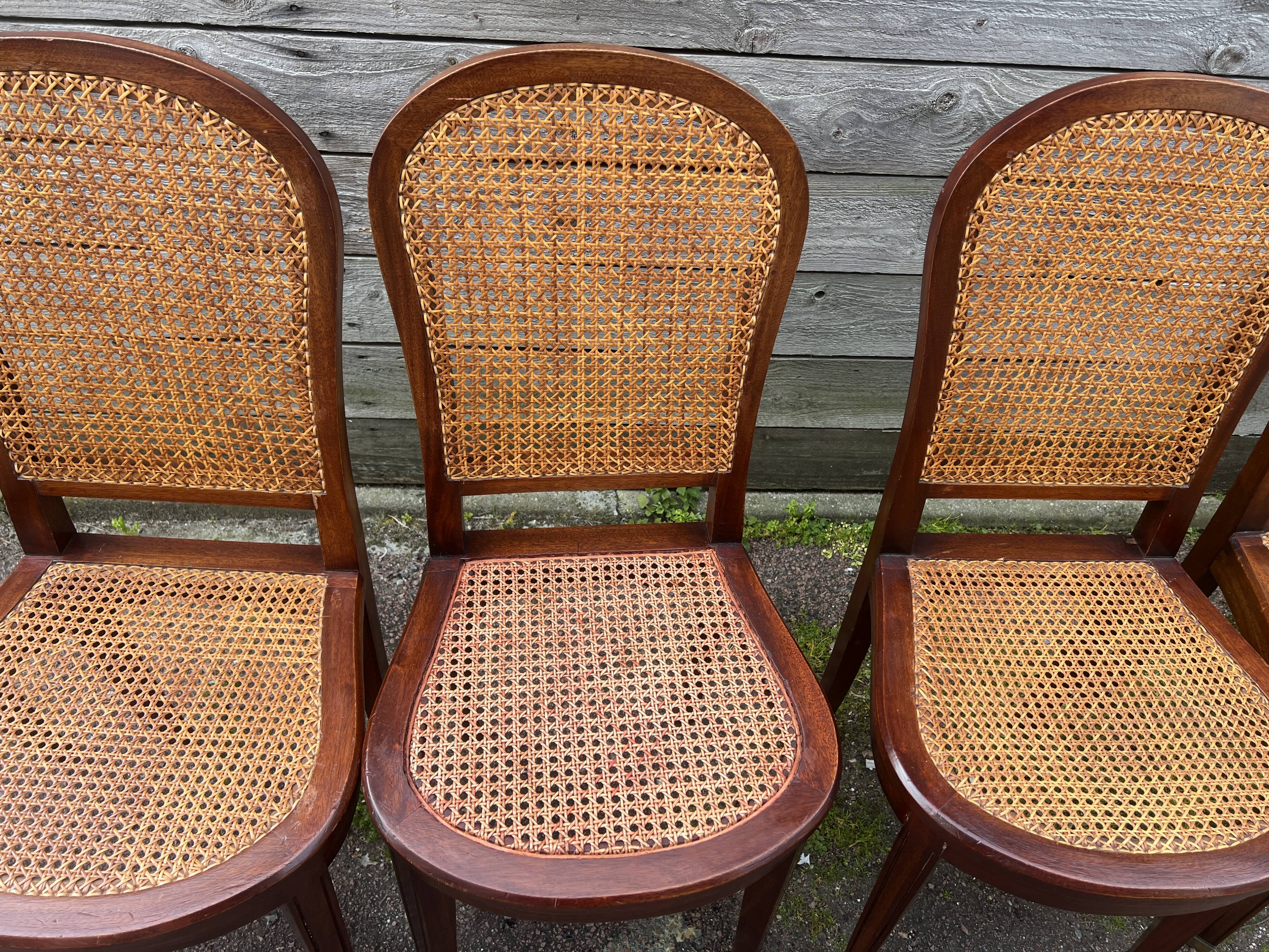 Six caned mahogany chairs, Art Deco, 20th century.