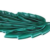 Pretty Leaf Shaped Dish In Green Barbotine