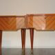 Pair of 60s veneer bedside tables with brass decorations