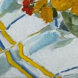 Huile sur toile signe caulant a identifier nature morte aux fleurs