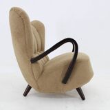 1940s Restored  Wing Armchair in Boucle Fabric ,Czechoslovakia