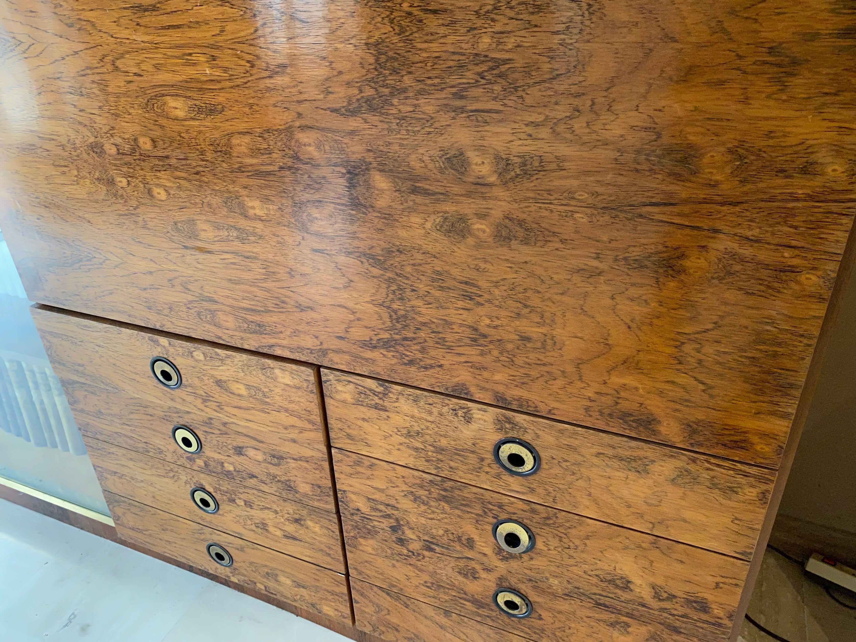 Living room furniture showcase, rosewood veneer secretary of the 70s