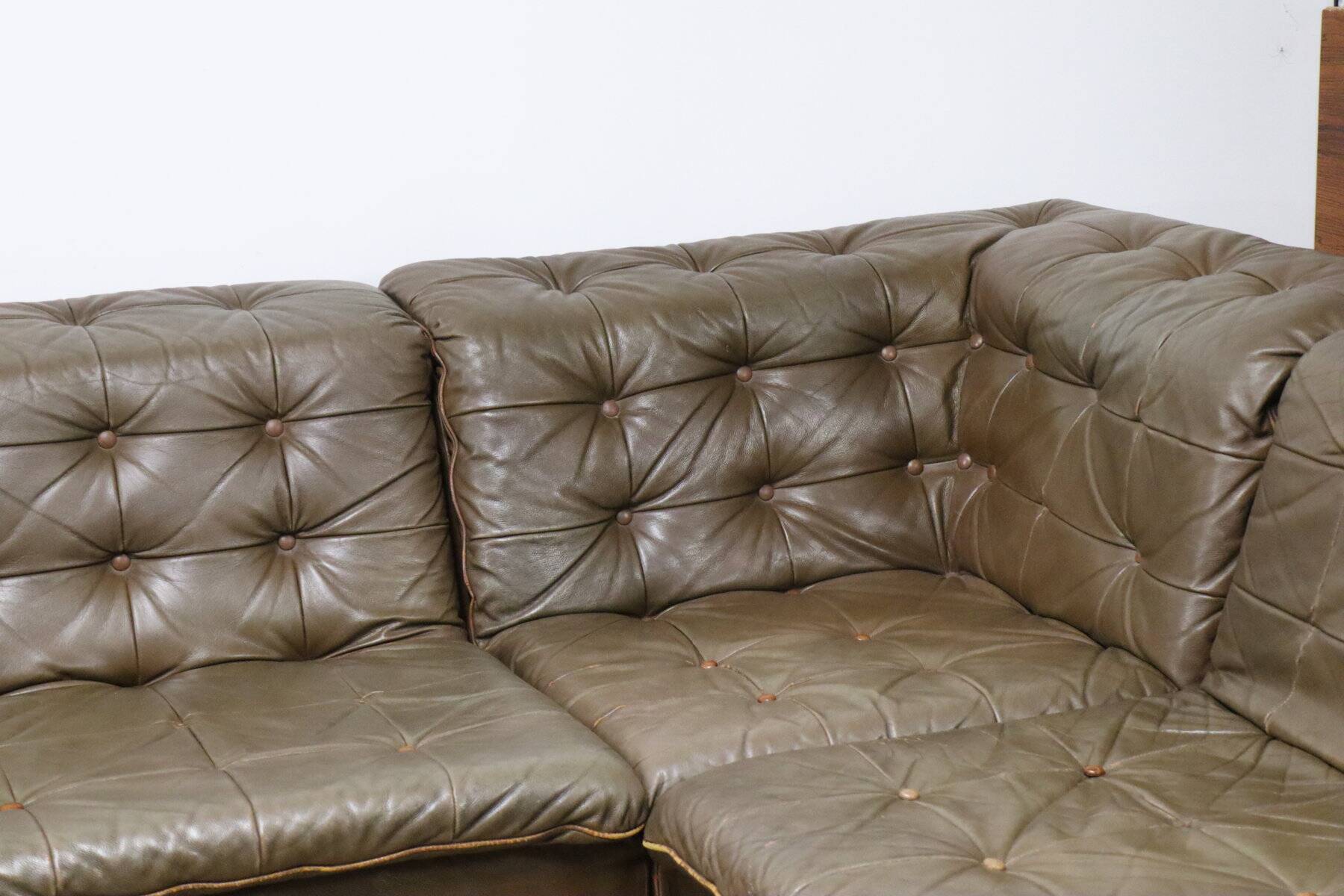 Vintage modular patchwork leather sofa, 1970s