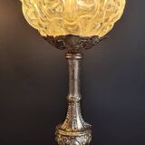 Magnificent pair of table lamps in silver-plated bronze and vintage glassware