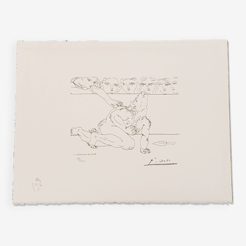 Pablo Picasso, lithographie originale, Suite Vollard, 1973, Minotaure mourant dans l’Arena