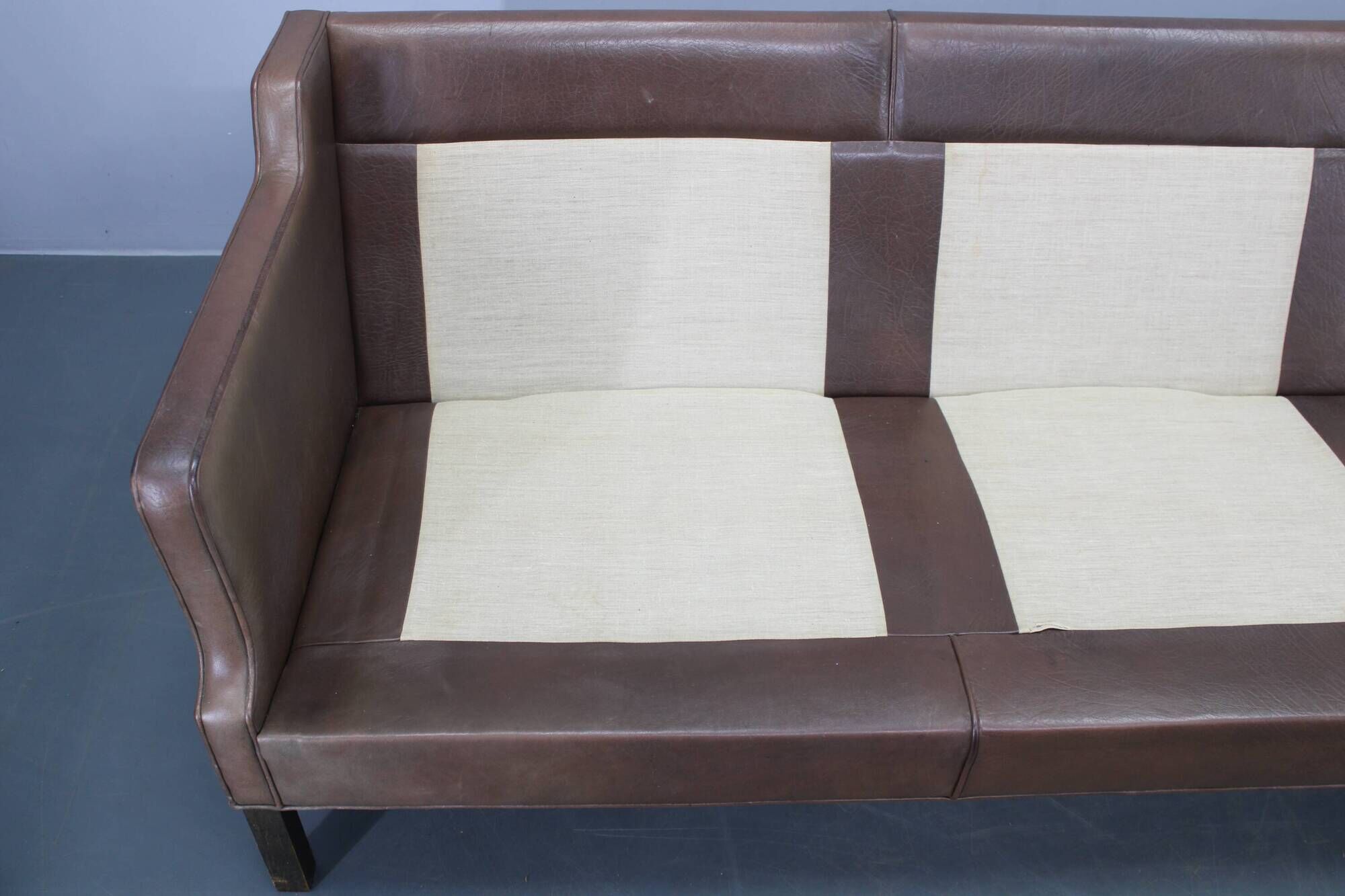Danish mid-century three-seat brown leather sofa, 1970s