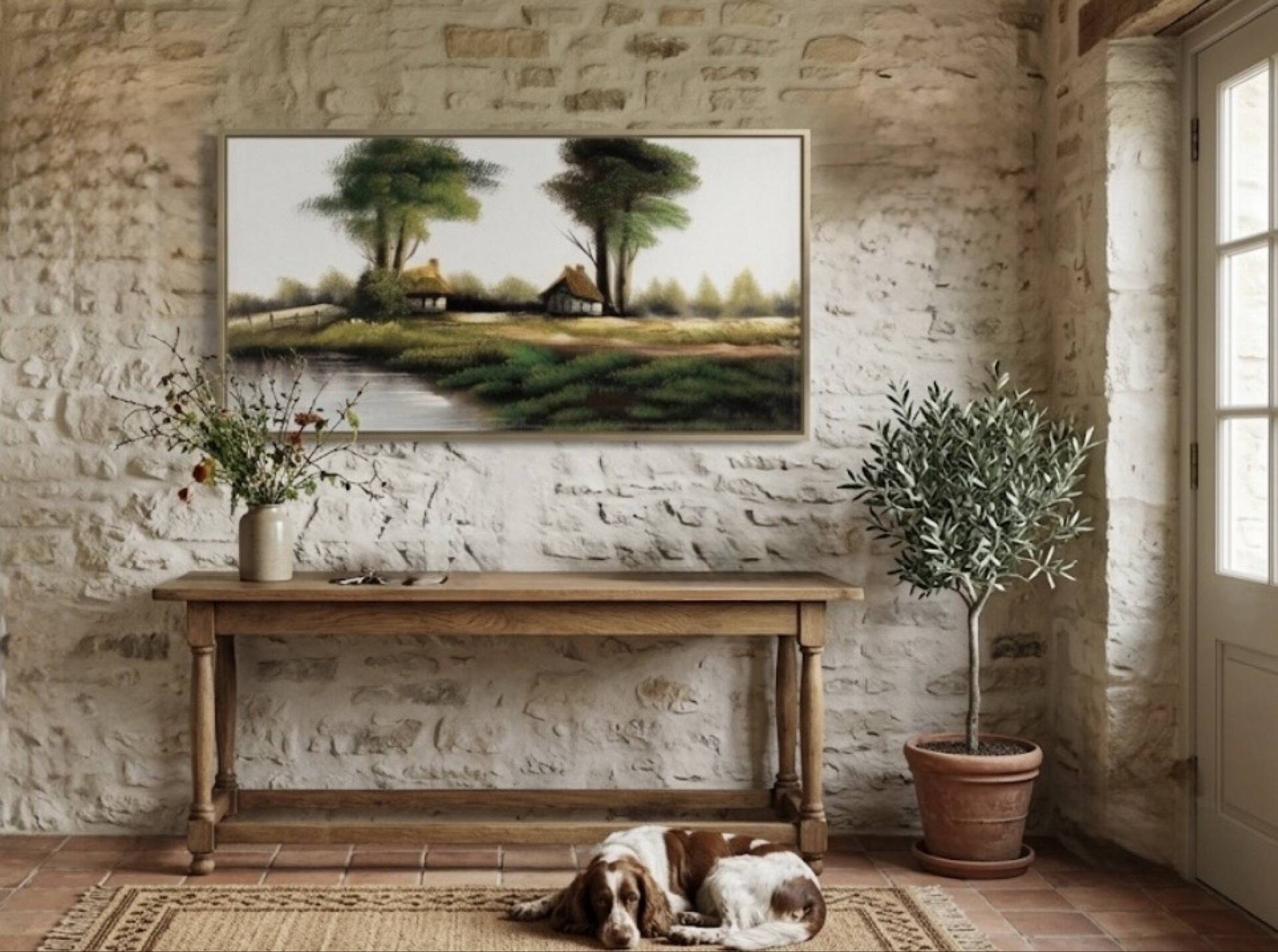 Oil on canvas Marais Poitevin signed POLO (30 x 60 cm)