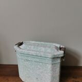 Vintage blue and white speckled enamelled metal lunch box