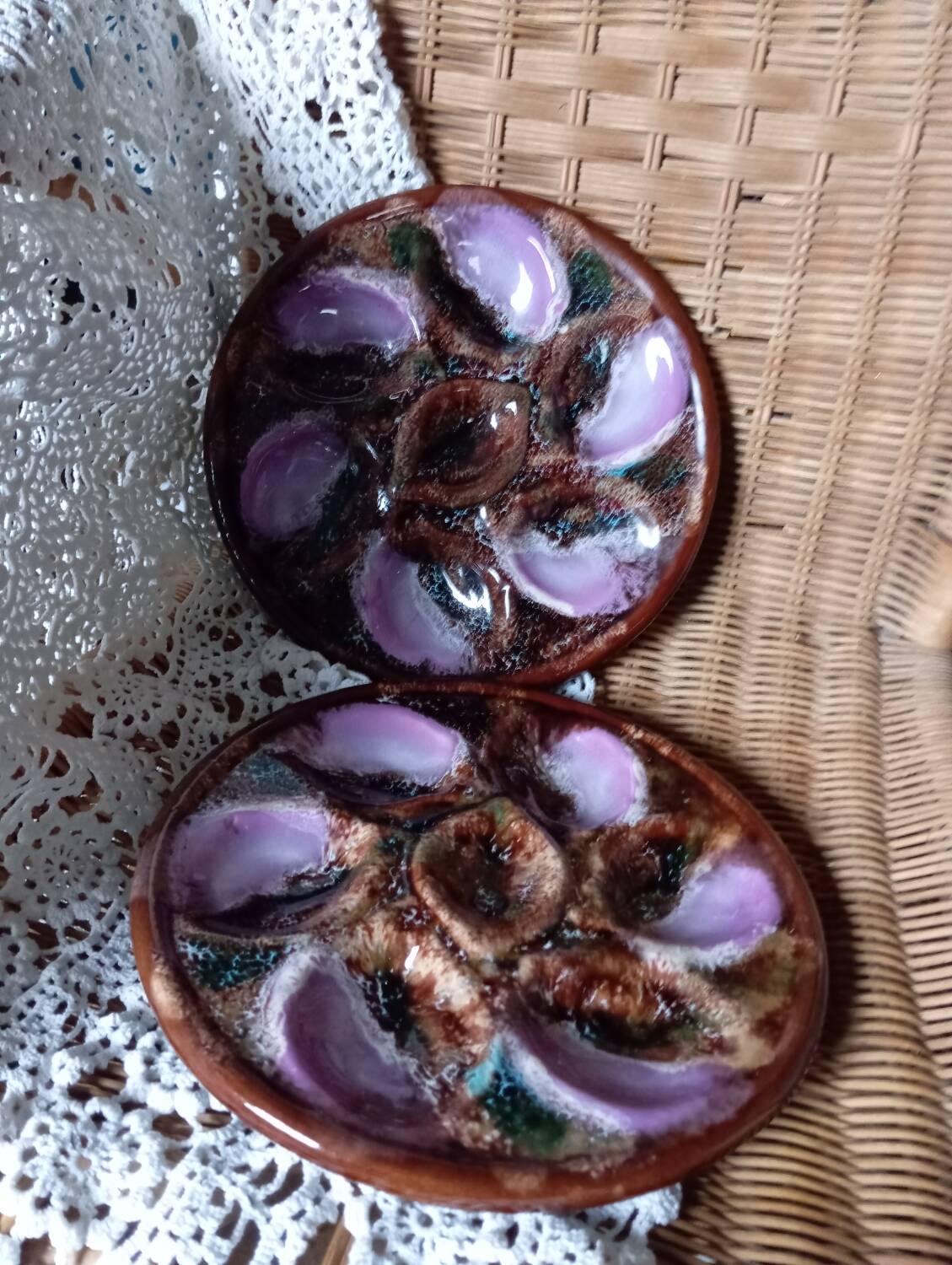 2 majolica oyster plates, Vallauris
