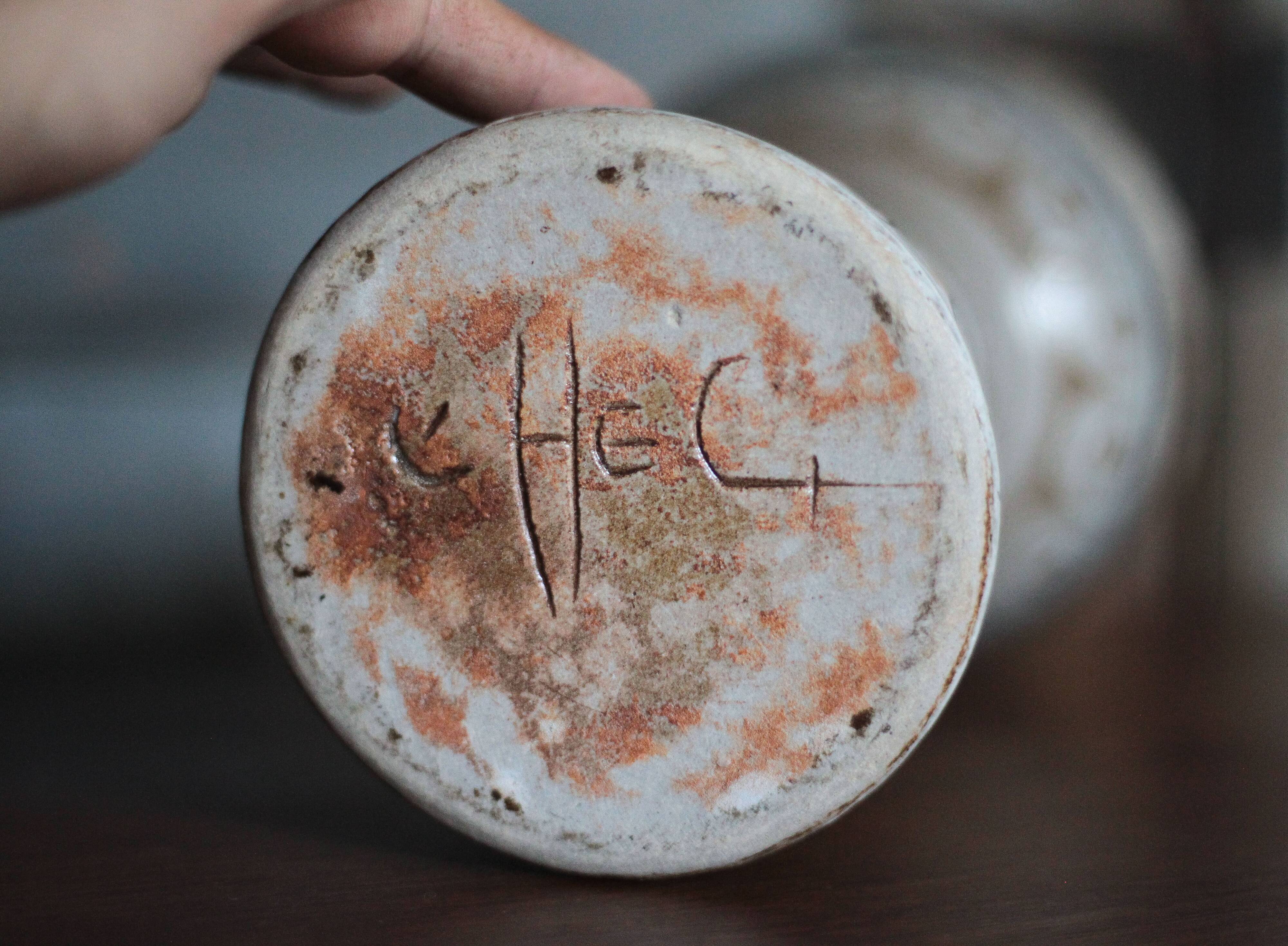 Vintage ceramic candle holder, candle holder signed André l'Helguen for Keraluc