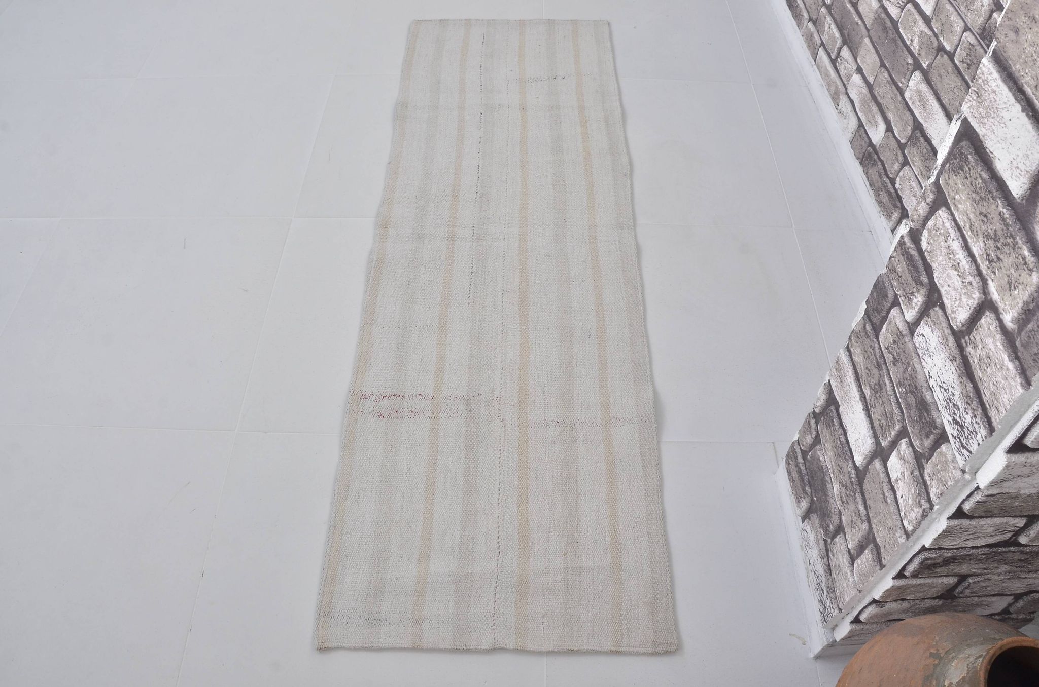 Tapis Kilim en chanvre vintage neutre blanc sku3799