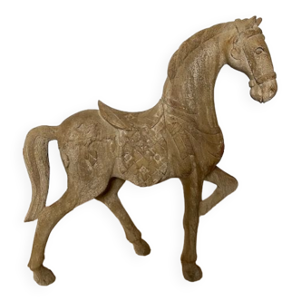 Merry-go-round horse in solid natural blond wood