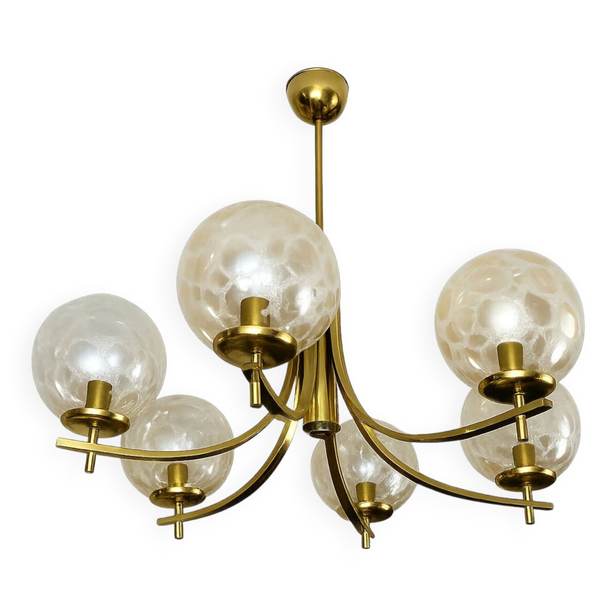 1970s vintage chandelier | Brass, aluminium and glass | 6x E14