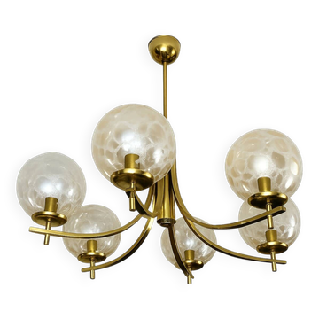 1970s vintage chandelier | Brass, aluminium and glass | 6x E14