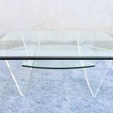 1980s design coffee table in glass and perspex (lucite)