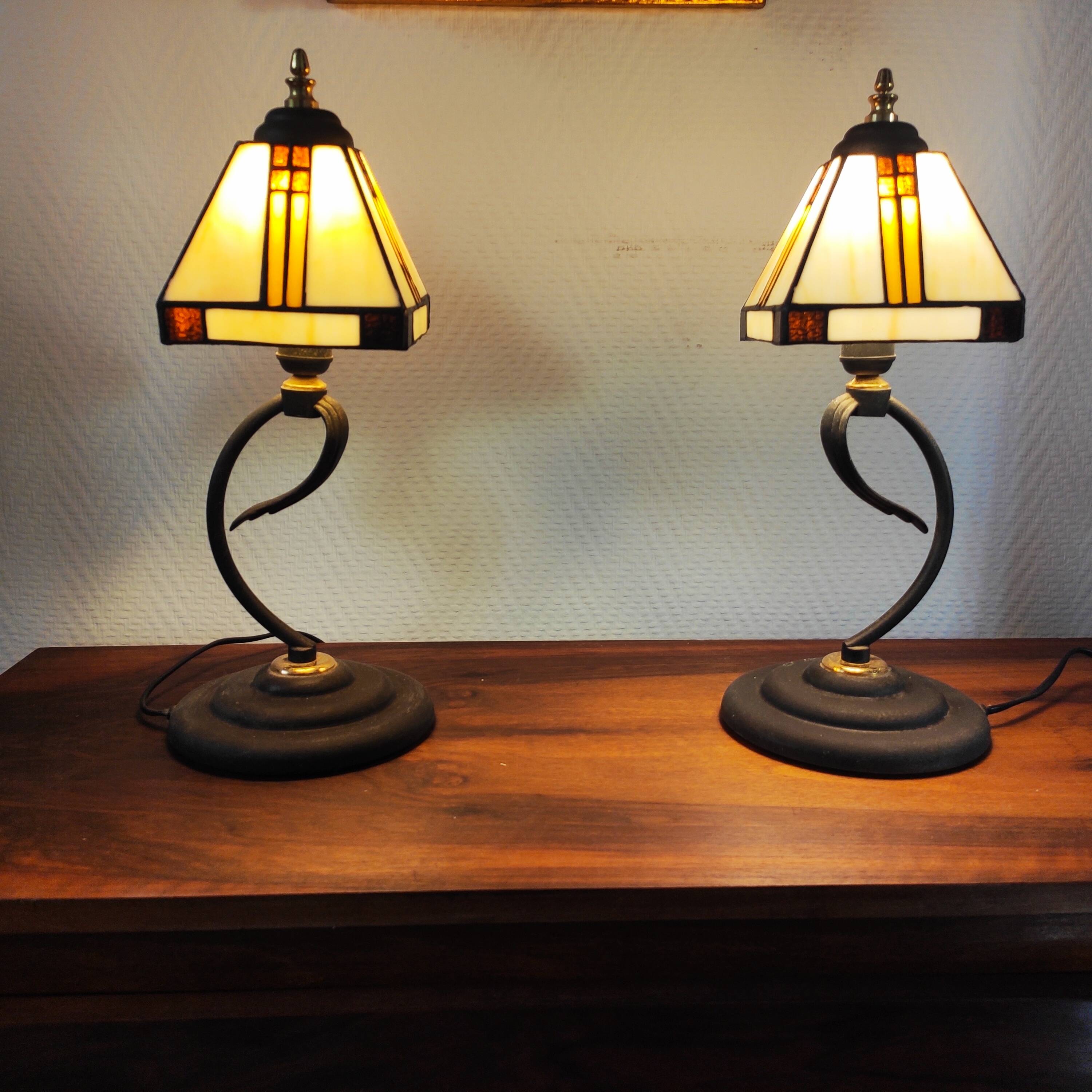 Paire de lampes vintage métal et verre