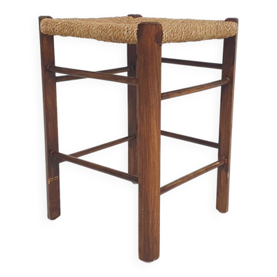 Petit tabouret de bar en rotin, Pays-Bas années 1950.
