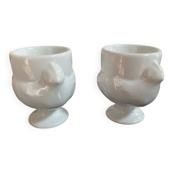 Lotde 2 coquetiers «&nbsp;poule» en porcelaine