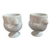 Lotde 2 coquetiers « poule» en porcelaine