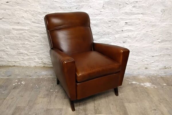 Fauteuil club ancien année 1950 pied compas