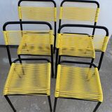 4 yellow scoubidou chairs, 1950