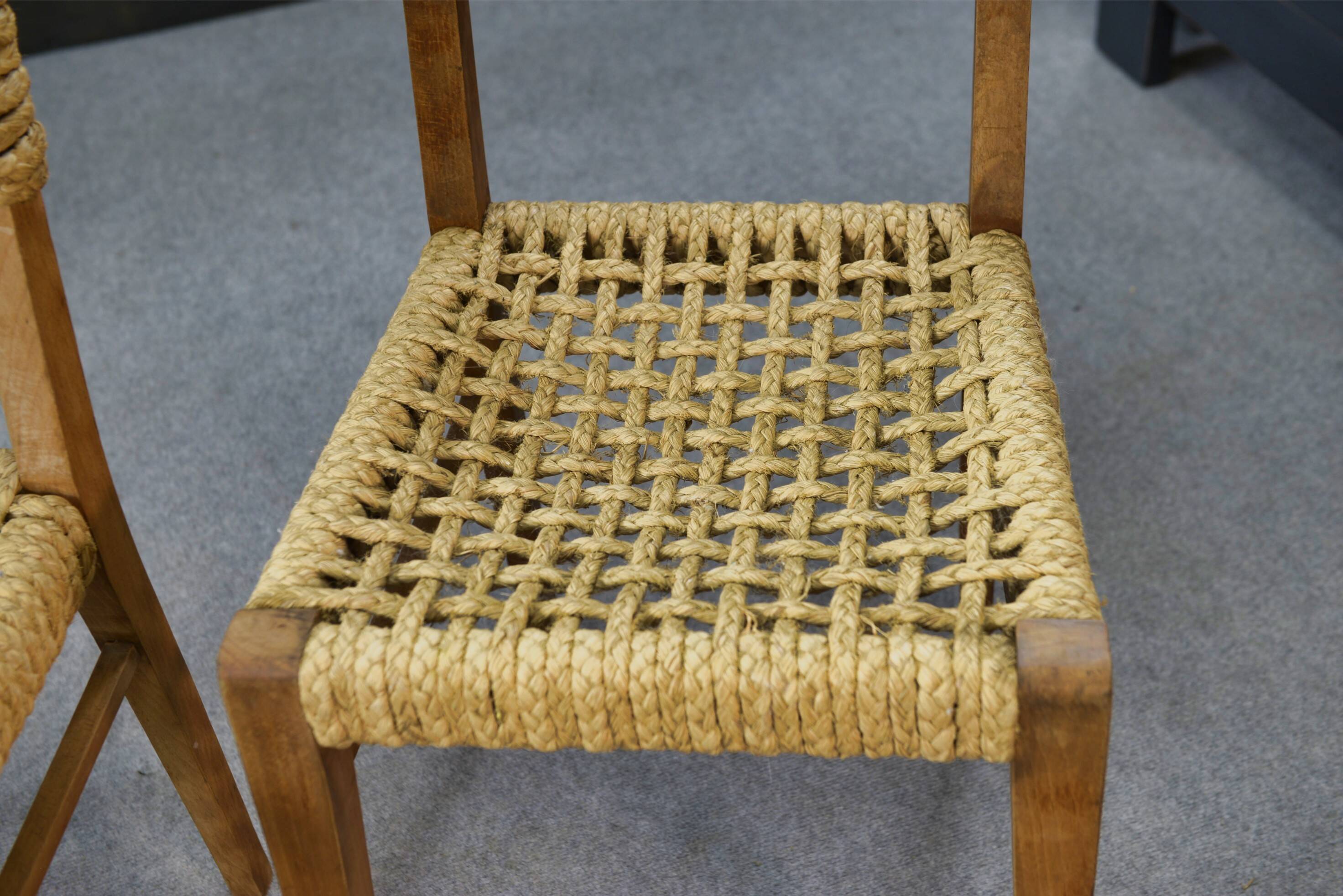 Set of 6 woven rope chairs by Adrien Audoux & Frida Minet for Vibo Versoul 1940's