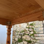 Large farmhouse dining room table 250cm in solid pine turned legs 1990