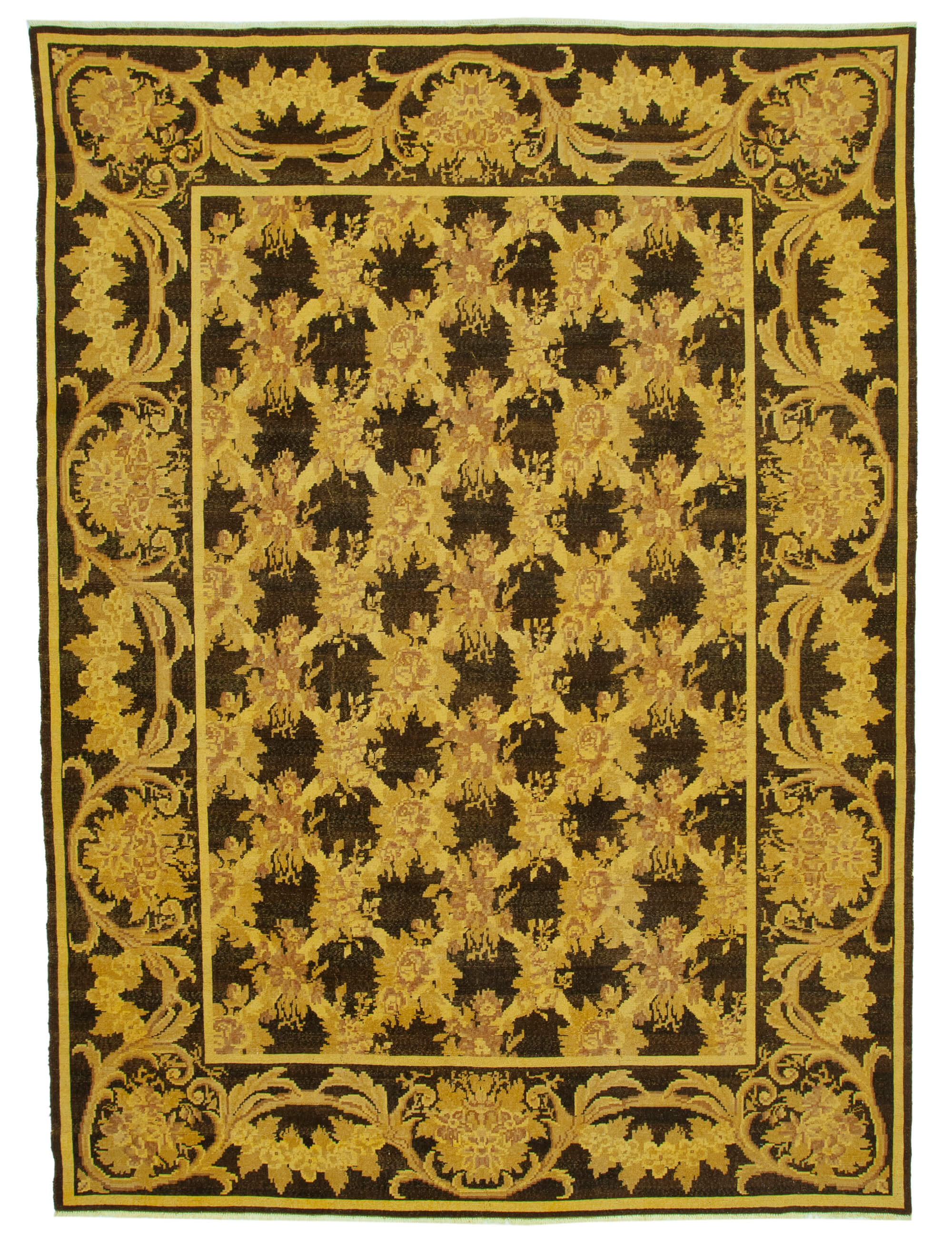 Handwoven Persian Overdyed 273 cm x 372 cm Yellow Wool Carpet