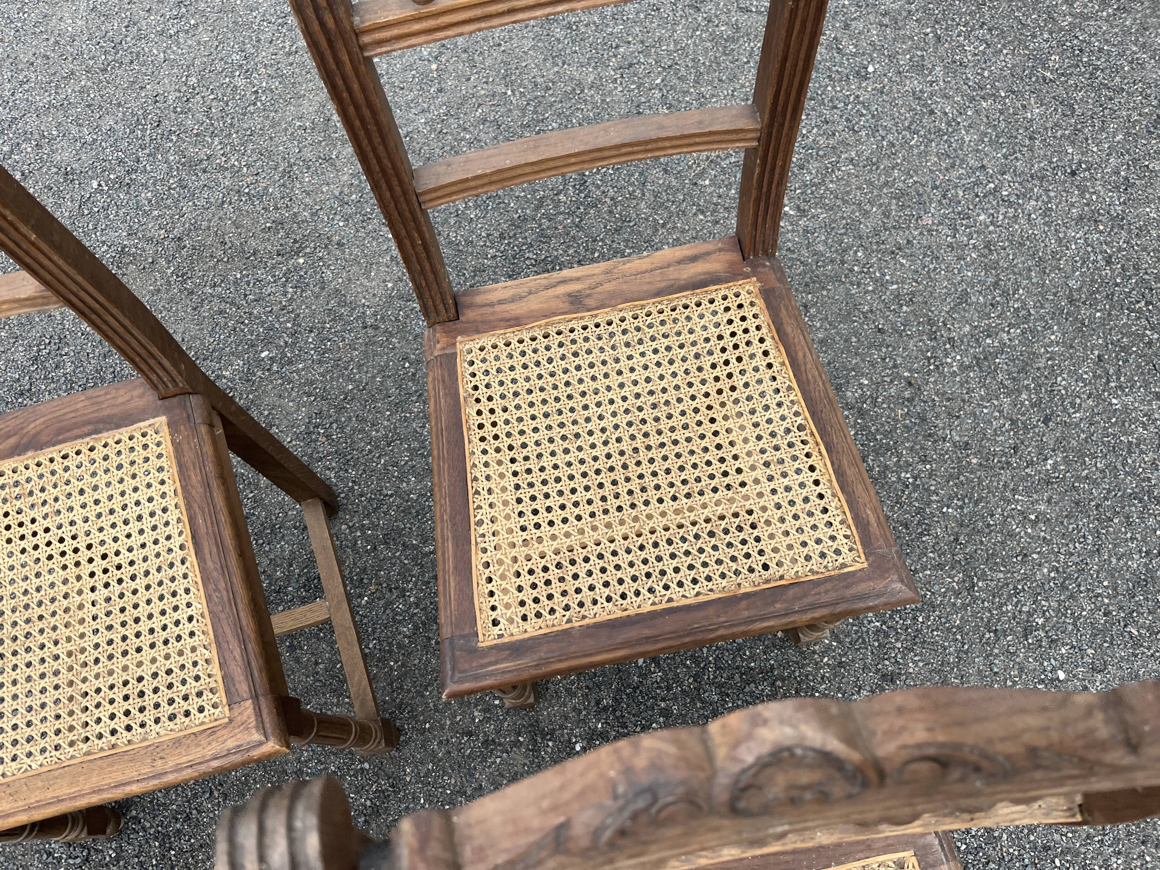 Set of 6 antique turned wooden chairs with caned seats
