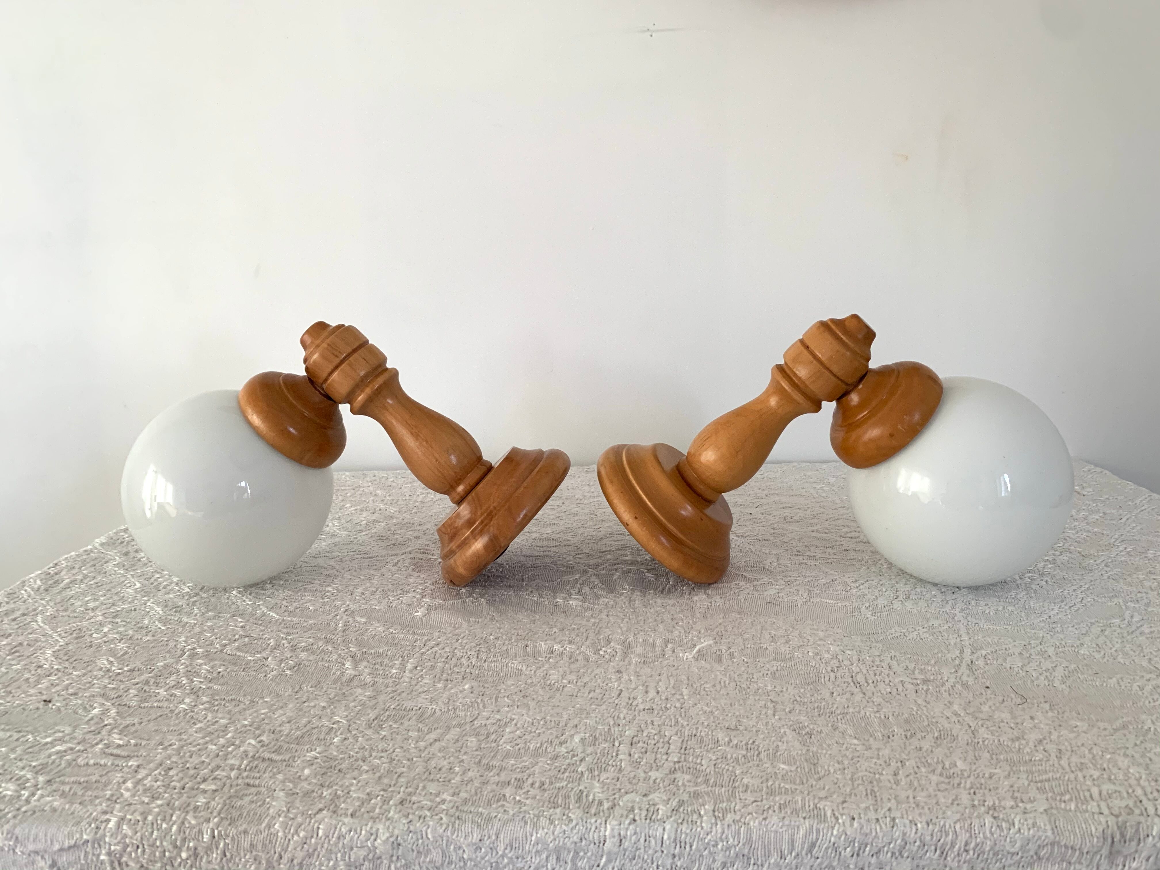 Opaline and wood sconces