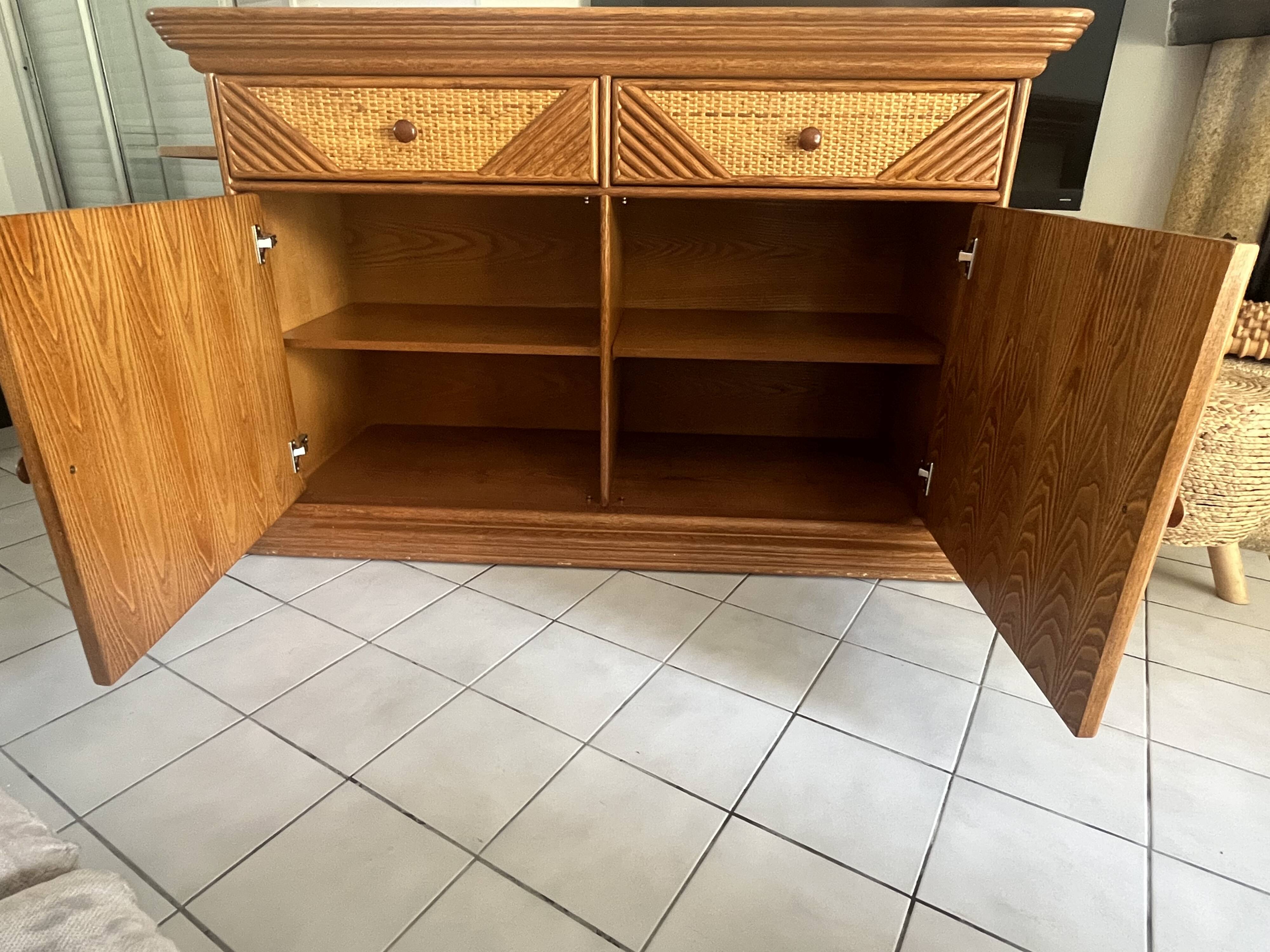 Buffet, vintage wicker commode in Riviera style, 1970s.