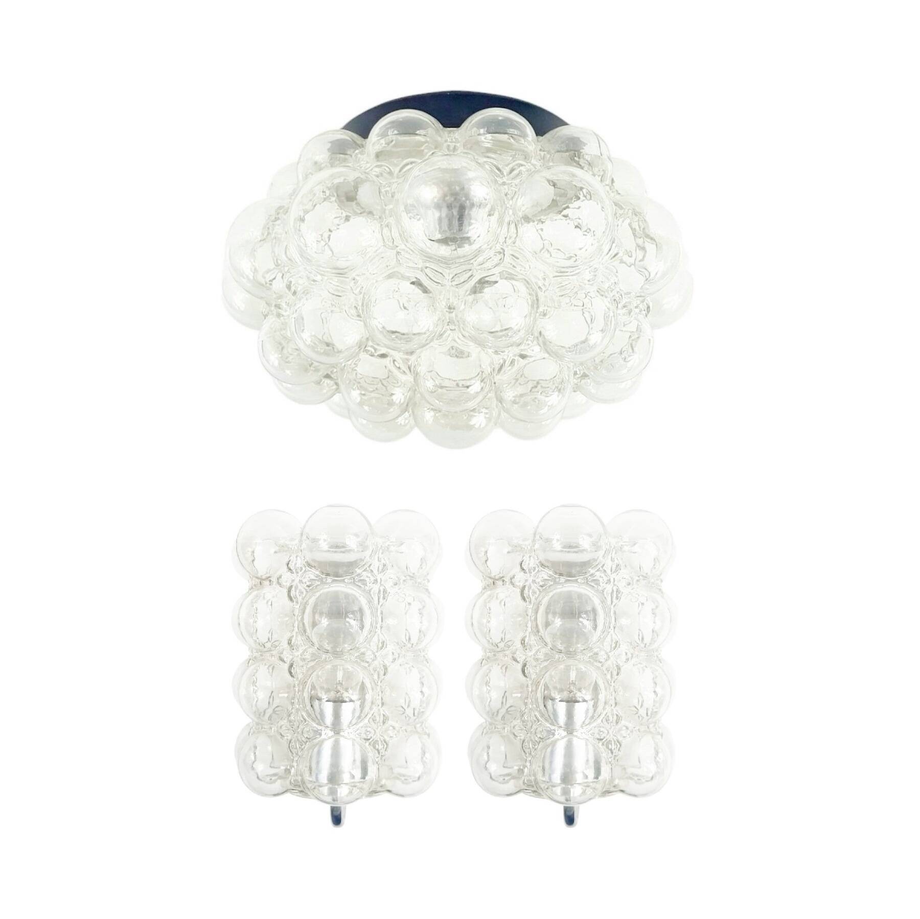 Set of 3 Mid-Century Glass Ceiling Light and Wall Lamps by Helena Tynell for Limburg, Germany, 1960s