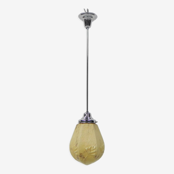 Art deco hanging lamp with marbled hexagonal shade