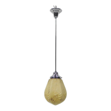 Art deco hanging lamp with marbled hexagonal shade