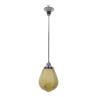 Art deco hanging lamp with marbled hexagonal shade