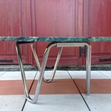 Round coffee table in green marble and chrome / vintage base 60s-70s