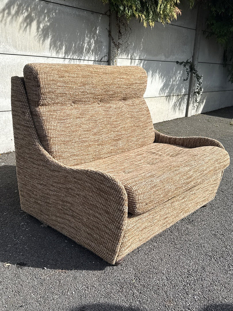 Fauteuil convertible vintage en tissu beige et marron