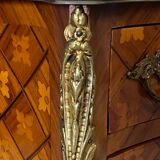 Pair of bedside tables Louis XV style marquetry with shamrocks and XXth bronze