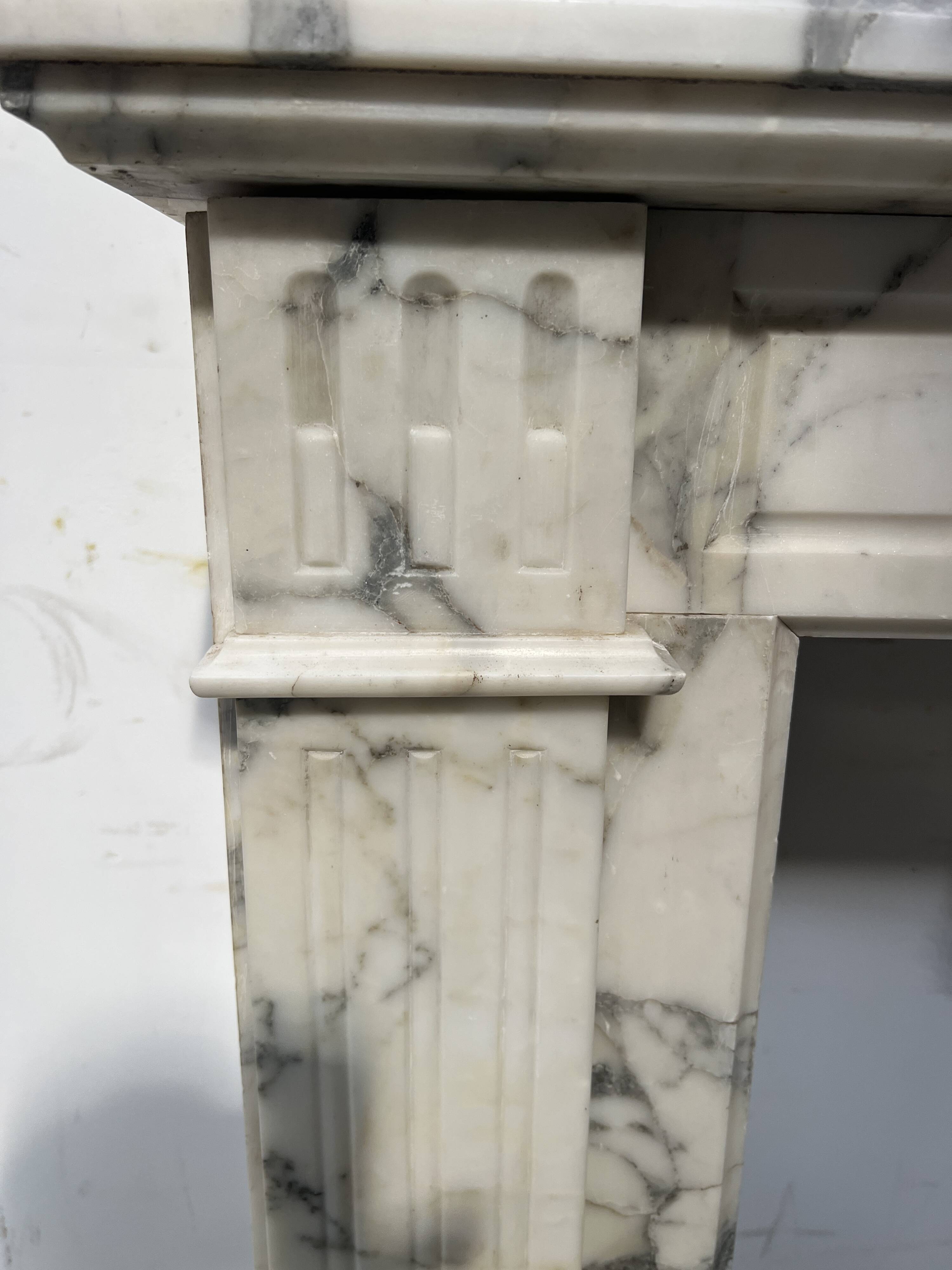 Louis XVI Style White Veined Carrara Marble Fireplace 19th Century
