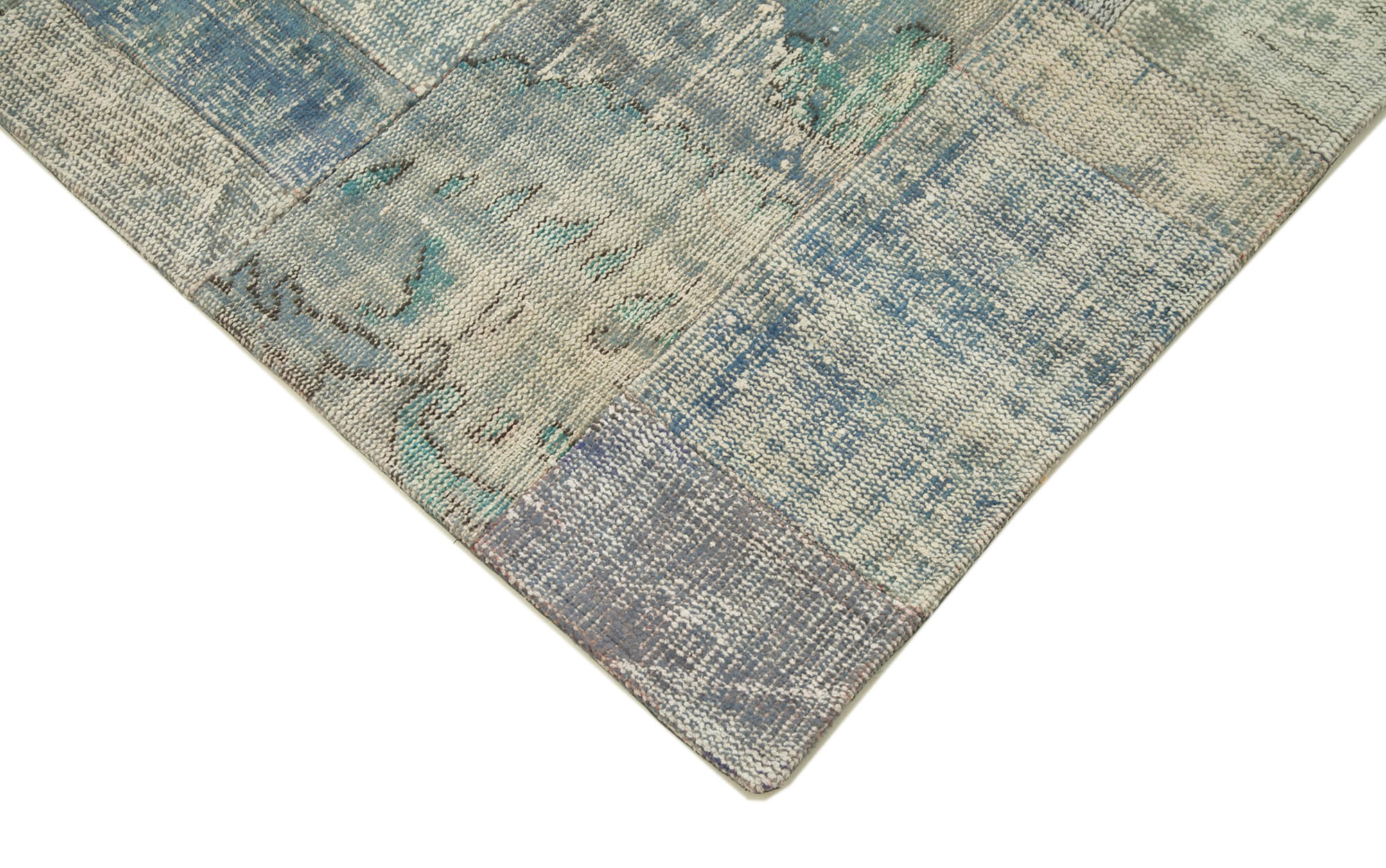 Hand-Knotted Turkish Vintage 203 cm x 302 cm Grey Patchwork Carpet