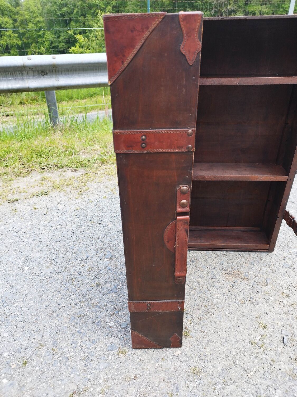 Furniture trunk wood coffee table shelves library suitcase