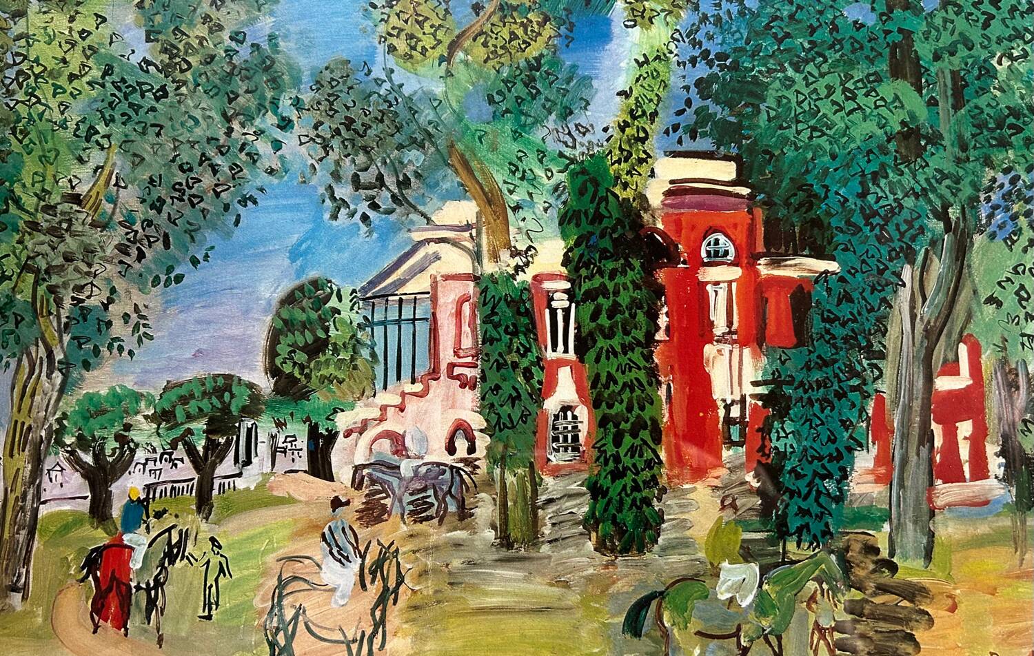 Lithographie Ektachrome, Le Paddock à Deauville de Raoul Duffy. 1960.