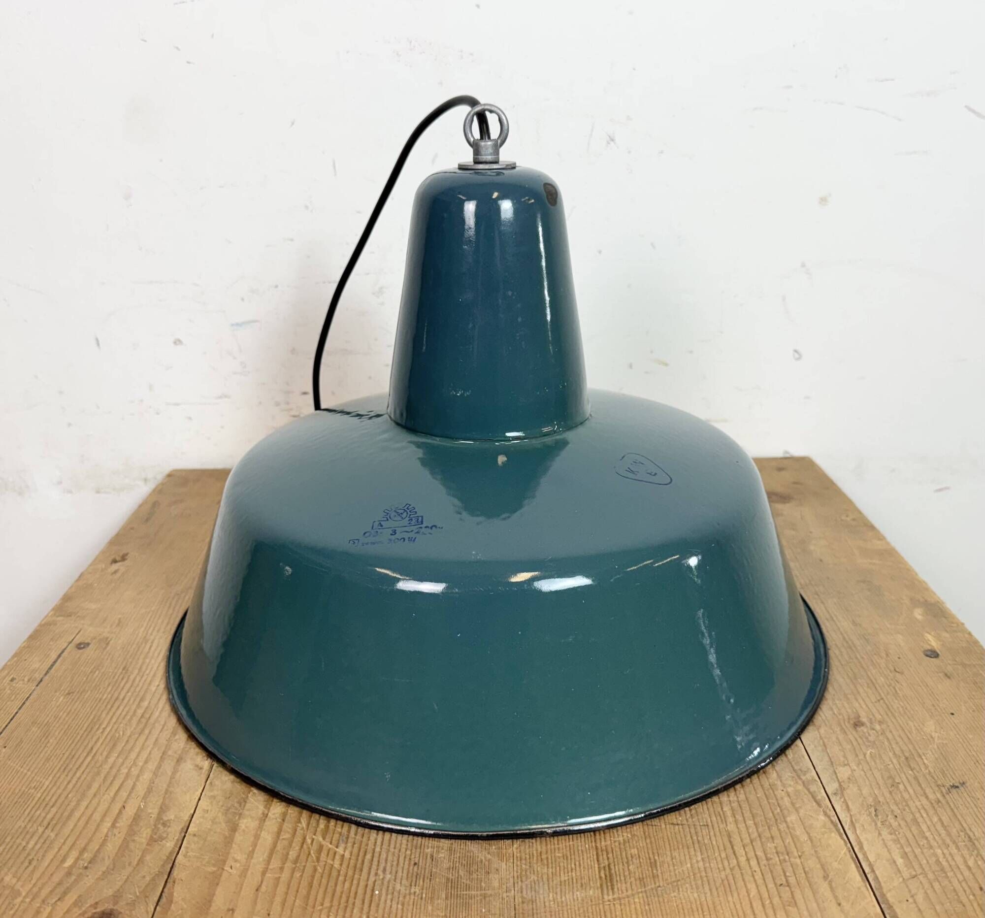 Large Industrial Petrol Enamel Factory Pendant Lamp, 1960s