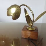 "Flower" lamp in gilded brass and wooden base 1970
