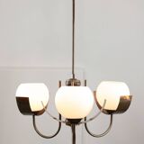 Vintage Italian Copper and Opaline Chandelier, 1970s