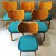 Suite de 6 chaises années 50 velours bleu canard