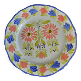 Old flat plate faience hb quimper hand-painted floral decoration