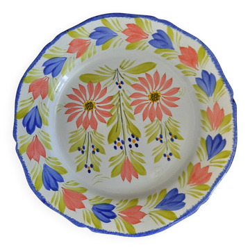 Ancienne assiette plate faïence hb quimper peint main décor floral