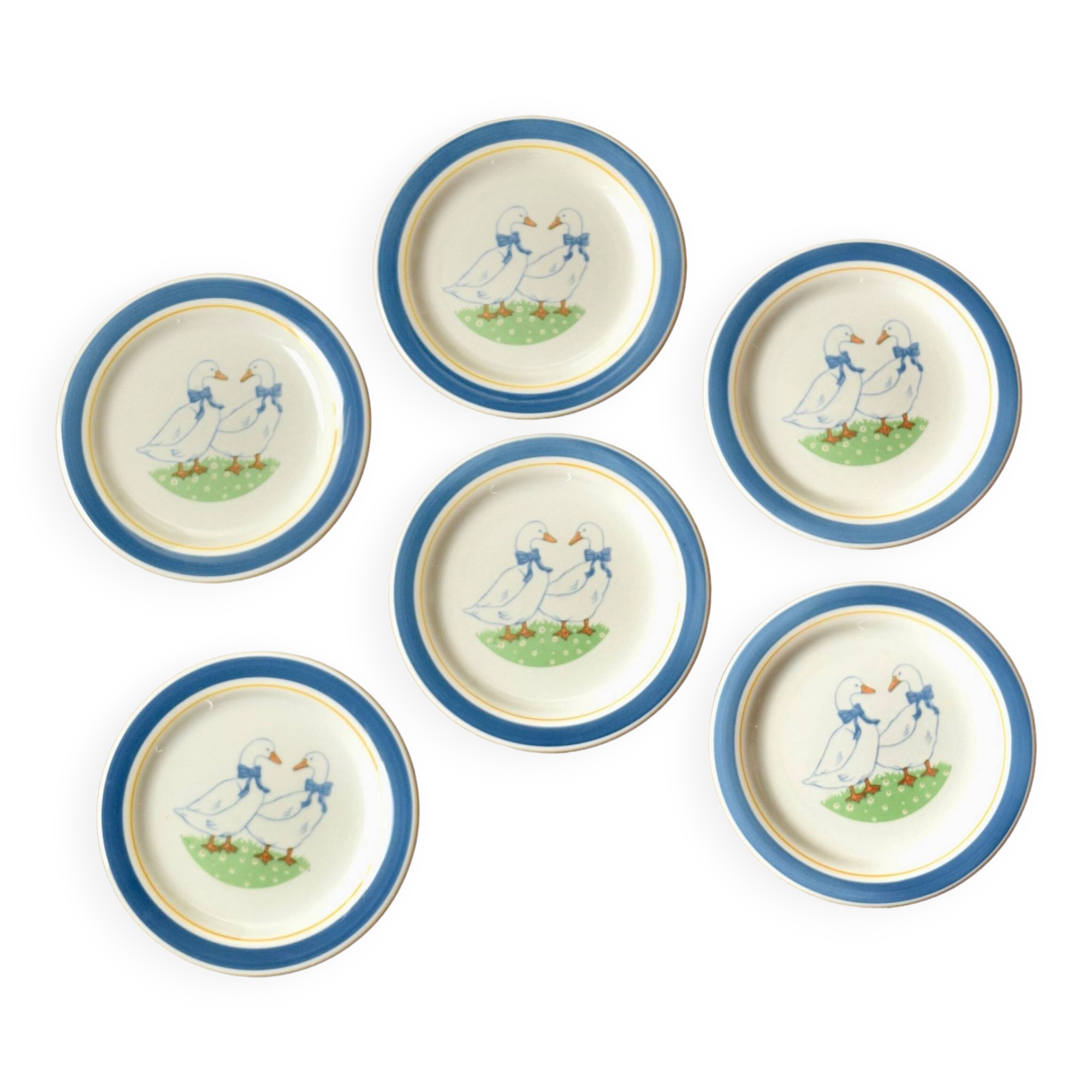Series of six vintage dessert plates - Ceramica Quadrifoglio - geese decor - Made in Italy